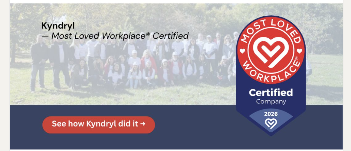 Kyndryl Most Loved Workplace Certified announcement post on LinkedIn